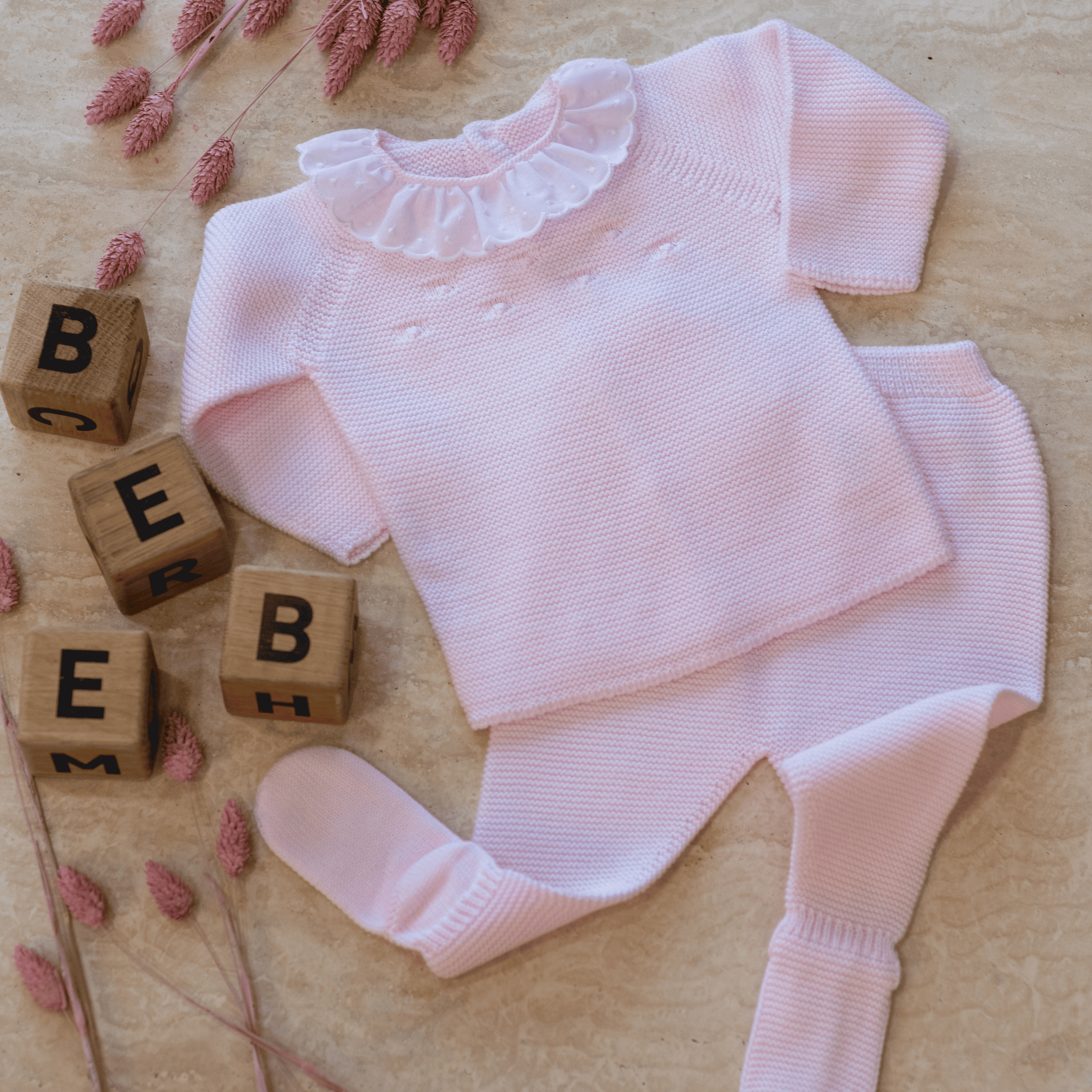 NATY | Pink Knitted Cotton All-in-One Set