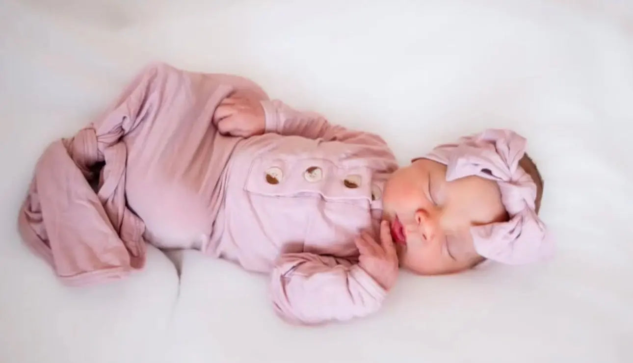 Knotted Baby Gown, Hat, Headband Set – Newborn Baby Girl Outfit - Dusty Rose