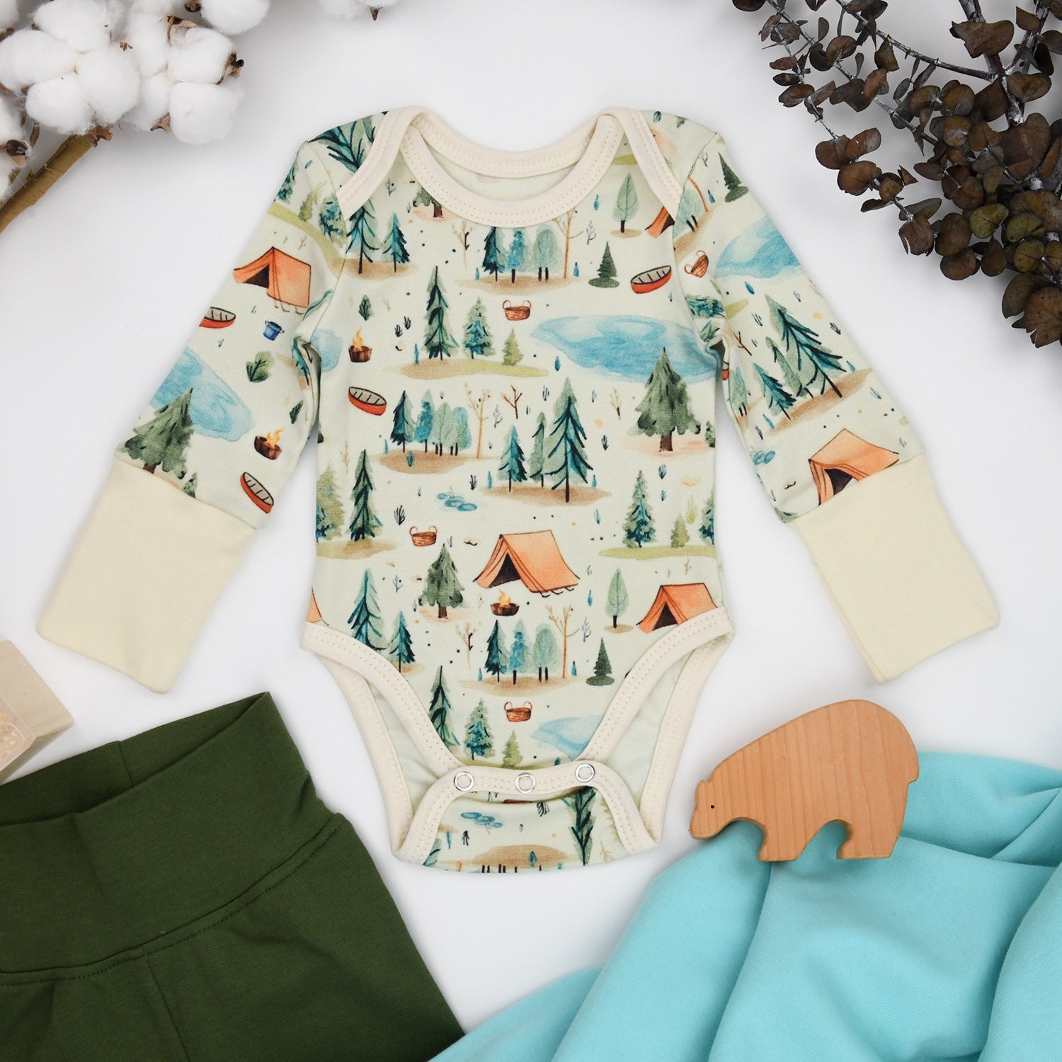 Organic Cotton Long Sleeve Baby Bodysuit, North