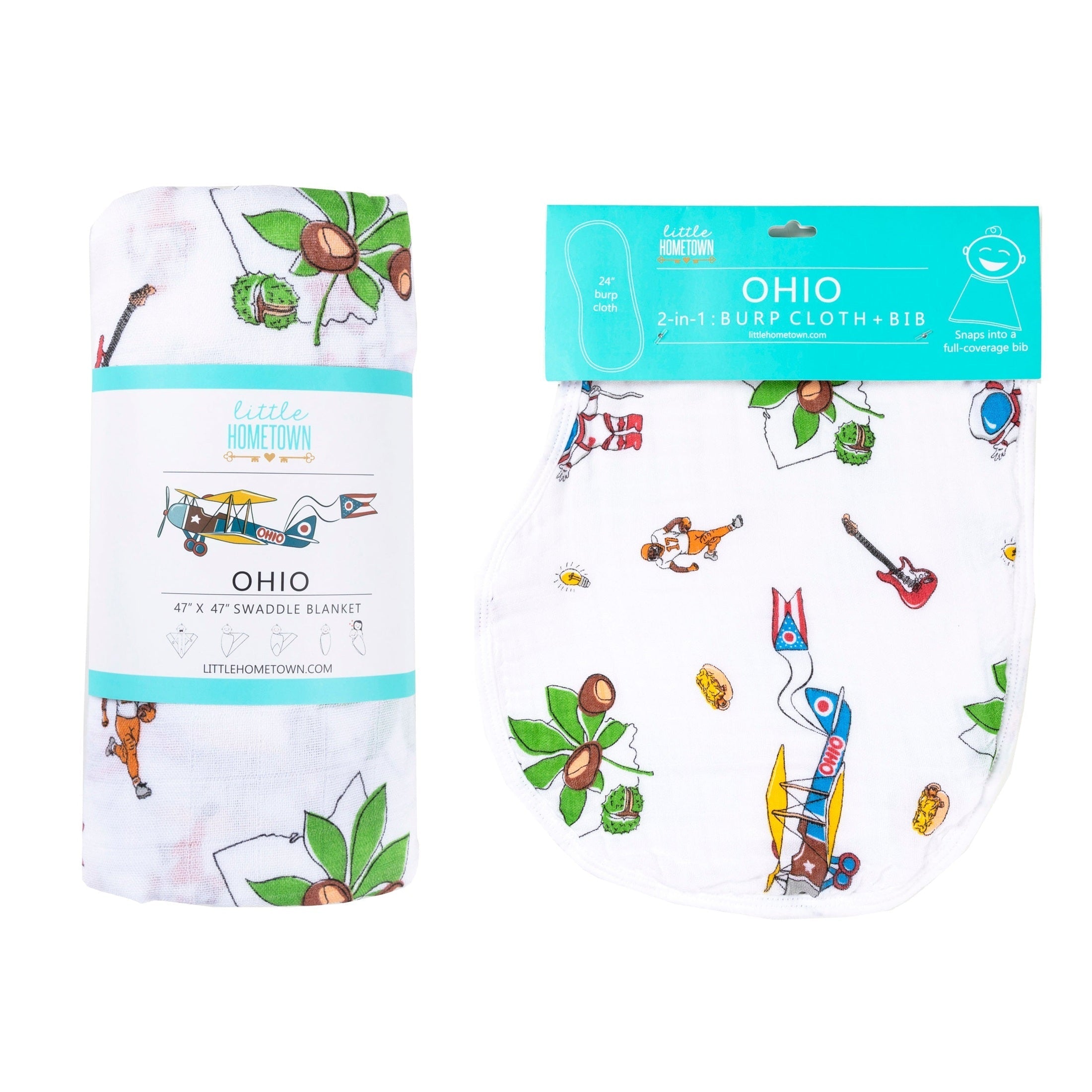 Ohio Baby Gift Set: Muslin Swaddle & Bib | Organic Cotton