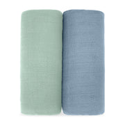 Muslin Swaddle Blanket in Pacific Blue & Fern, 2 Pack