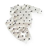 Flipped Black Hearts on White Ribbed Lounge Set