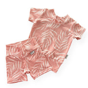 Pink Pampas Leaves Biker Shorts Lounge Set