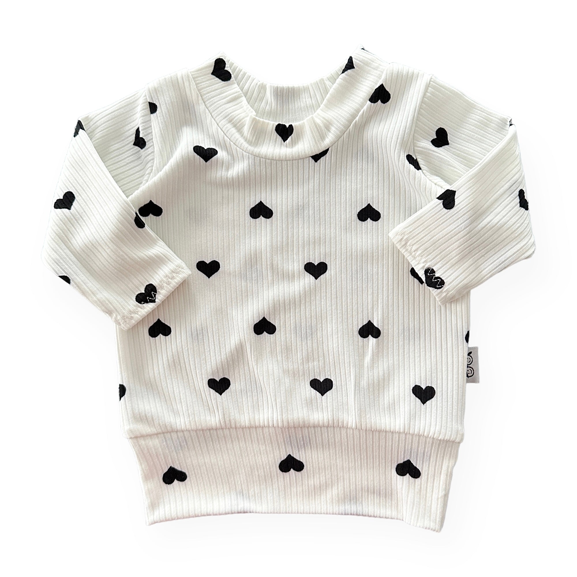 Flipped Black Hearts on White Ribbed Lounge Top