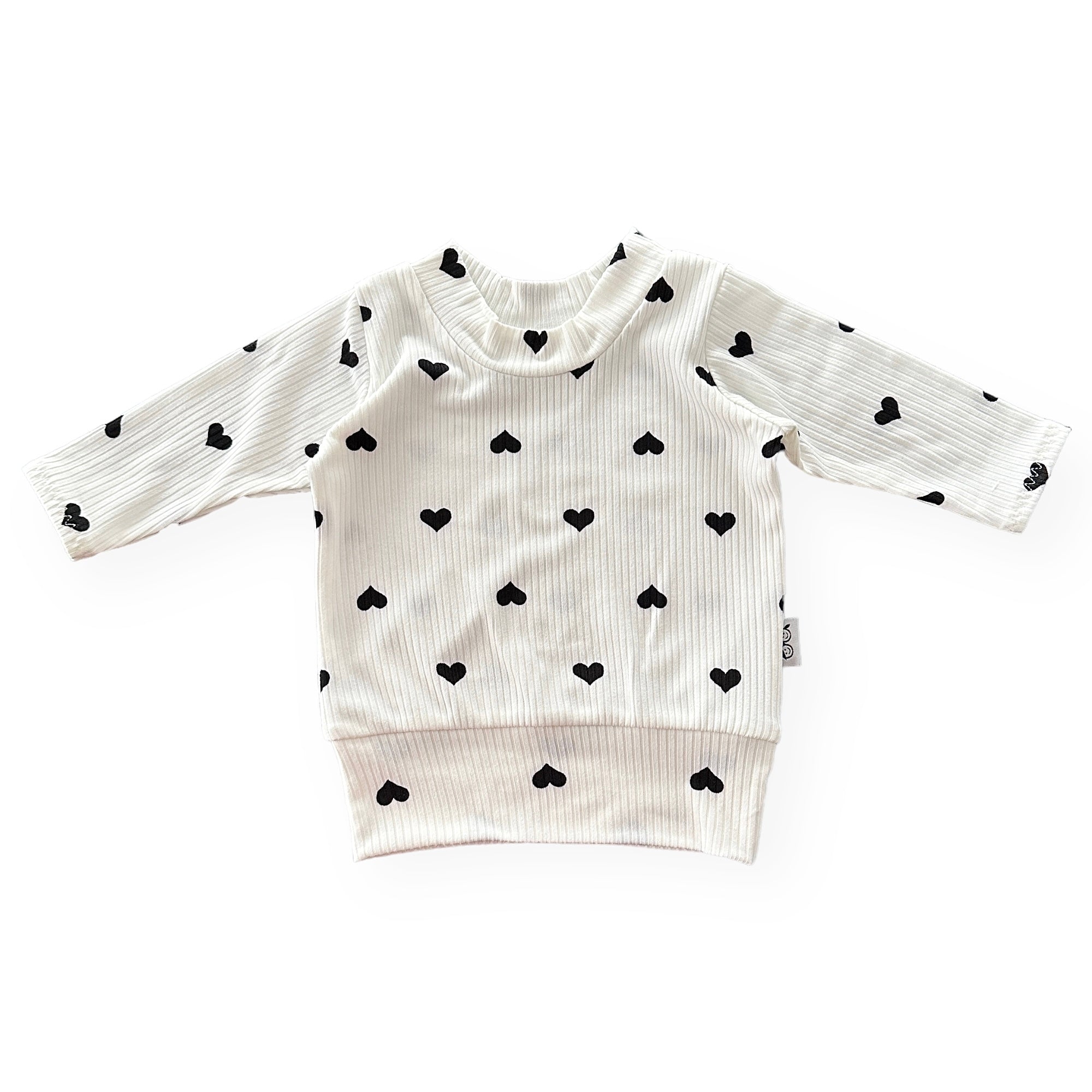 Flipped Black Hearts on White Ribbed Lounge Top