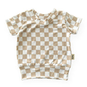 Taupe Retro Checkered Summer Lounge Top