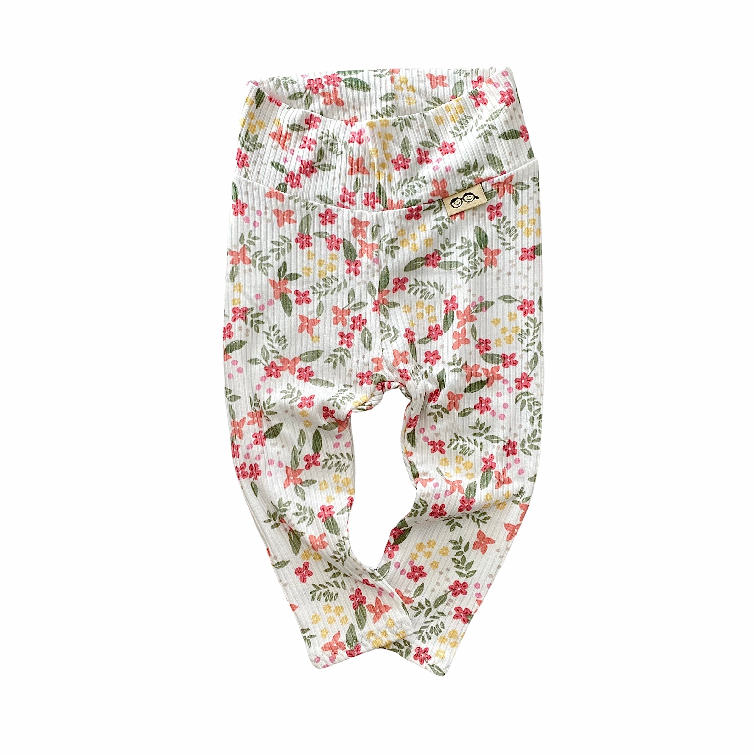Colorful Dainty Flowers on White Leggings and/or Knot Beanie