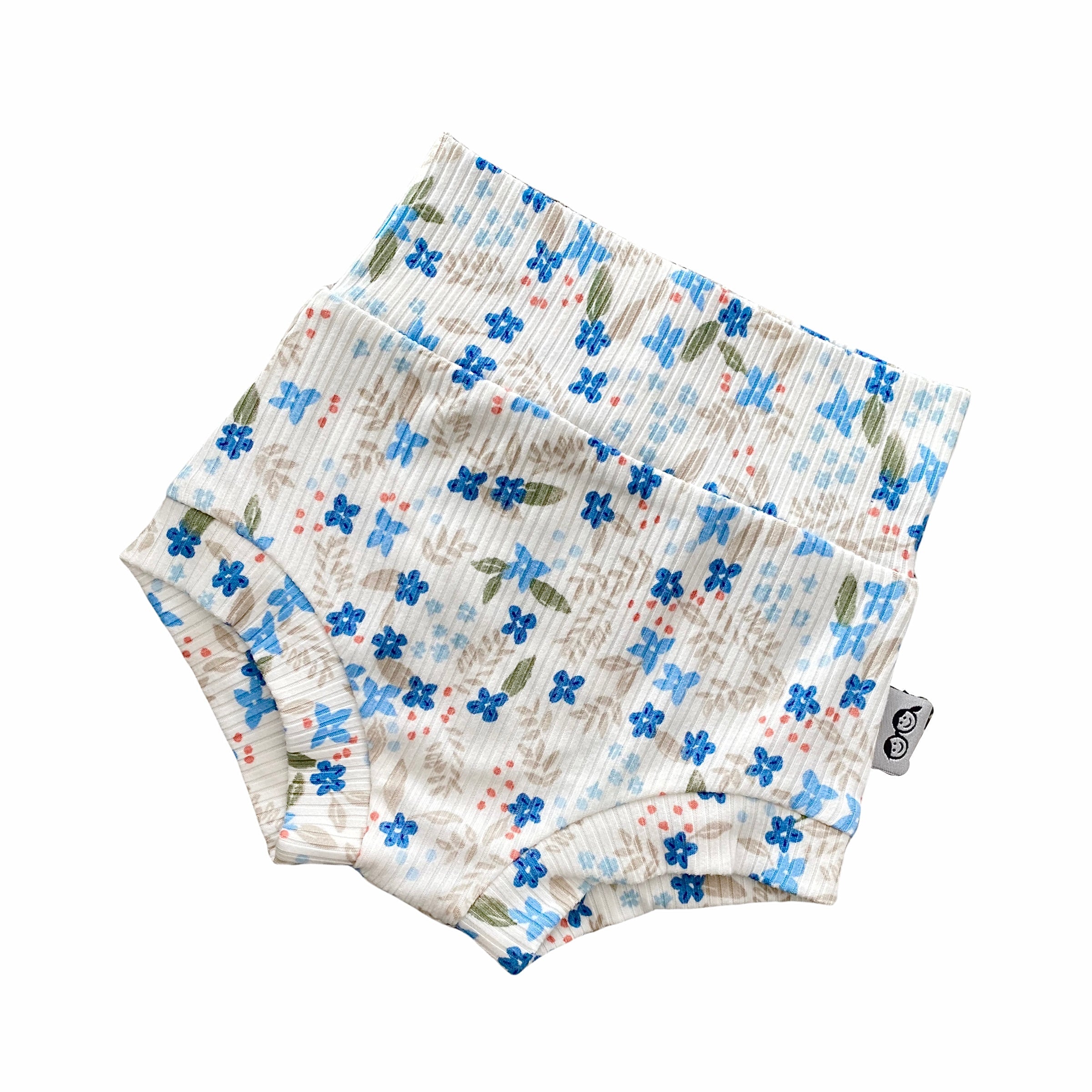 Blue Tone Dainty Flowers on White Ribbed Bummies