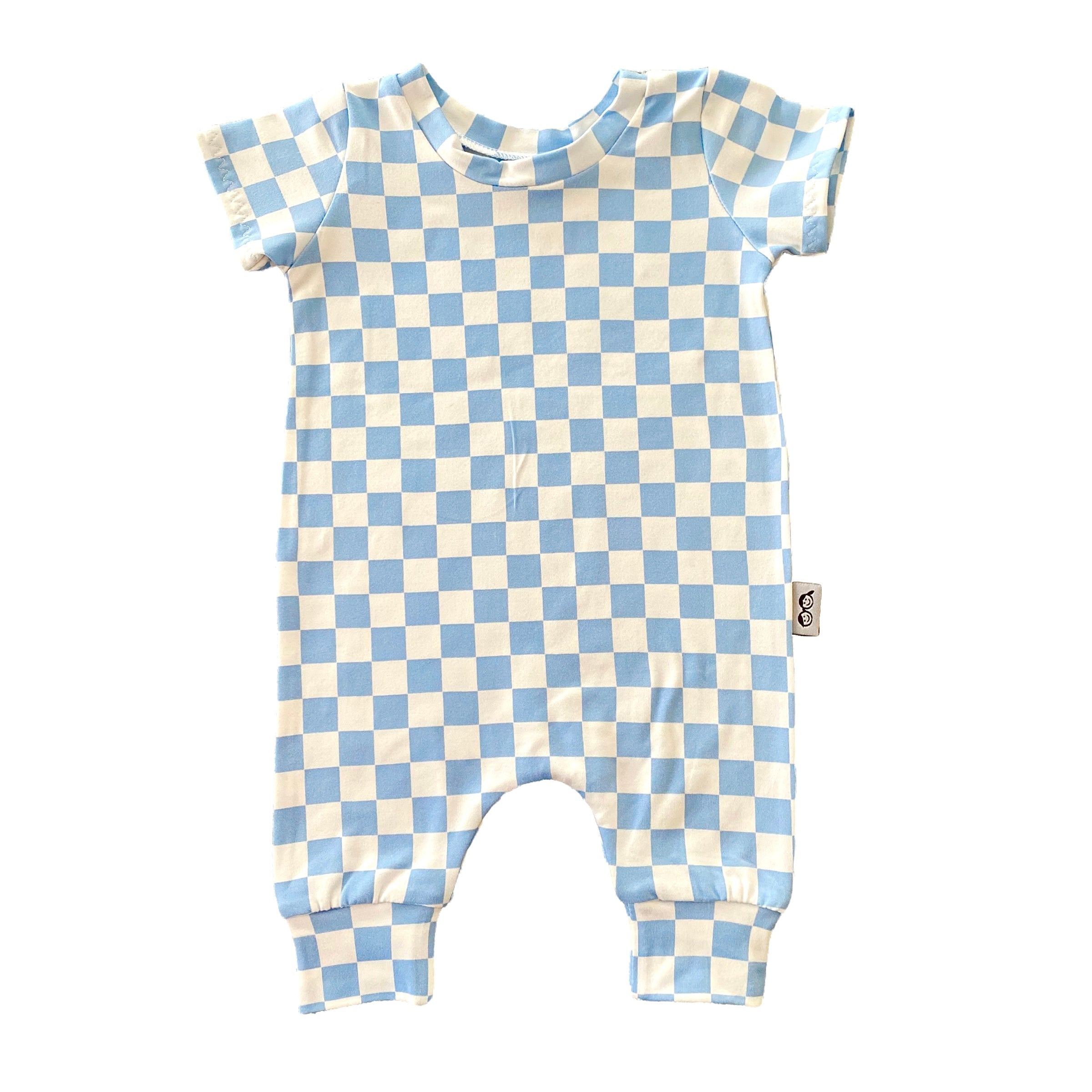Blue Retro Checkered Harem Romper