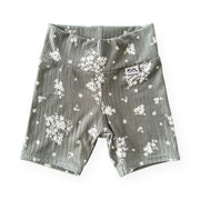 Minimal Floral Olive Ribbed Biker Shorts