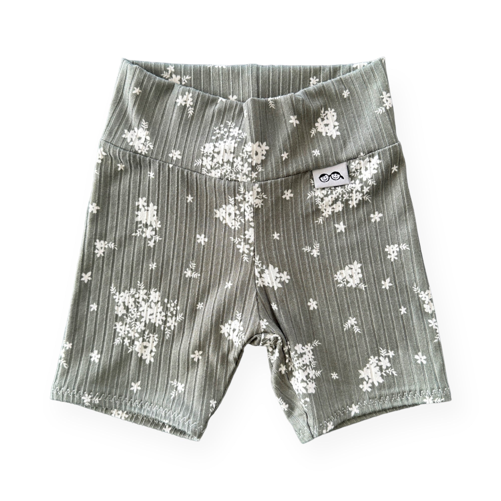 Minimal Floral Olive Ribbed Biker Shorts