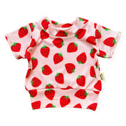 Pink Strawberries Ribbed Top - Short, Long or Sleeveless