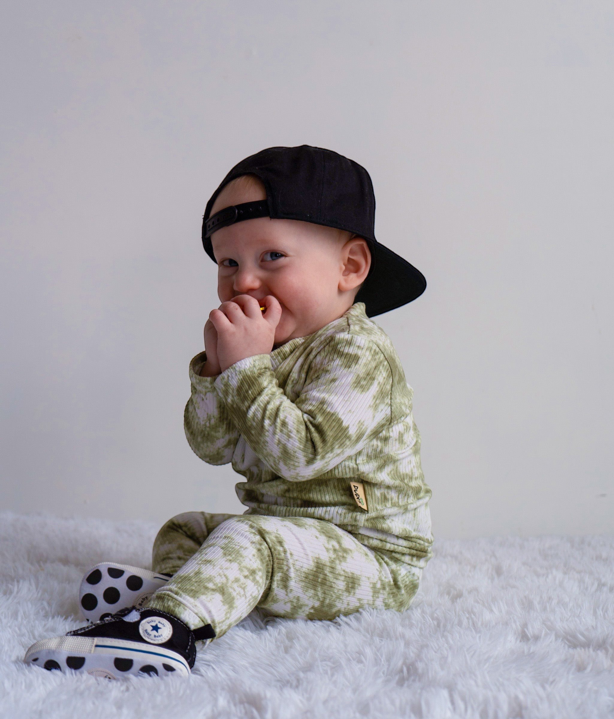 Olive Green Tie Dye Ribbed Lounge Set