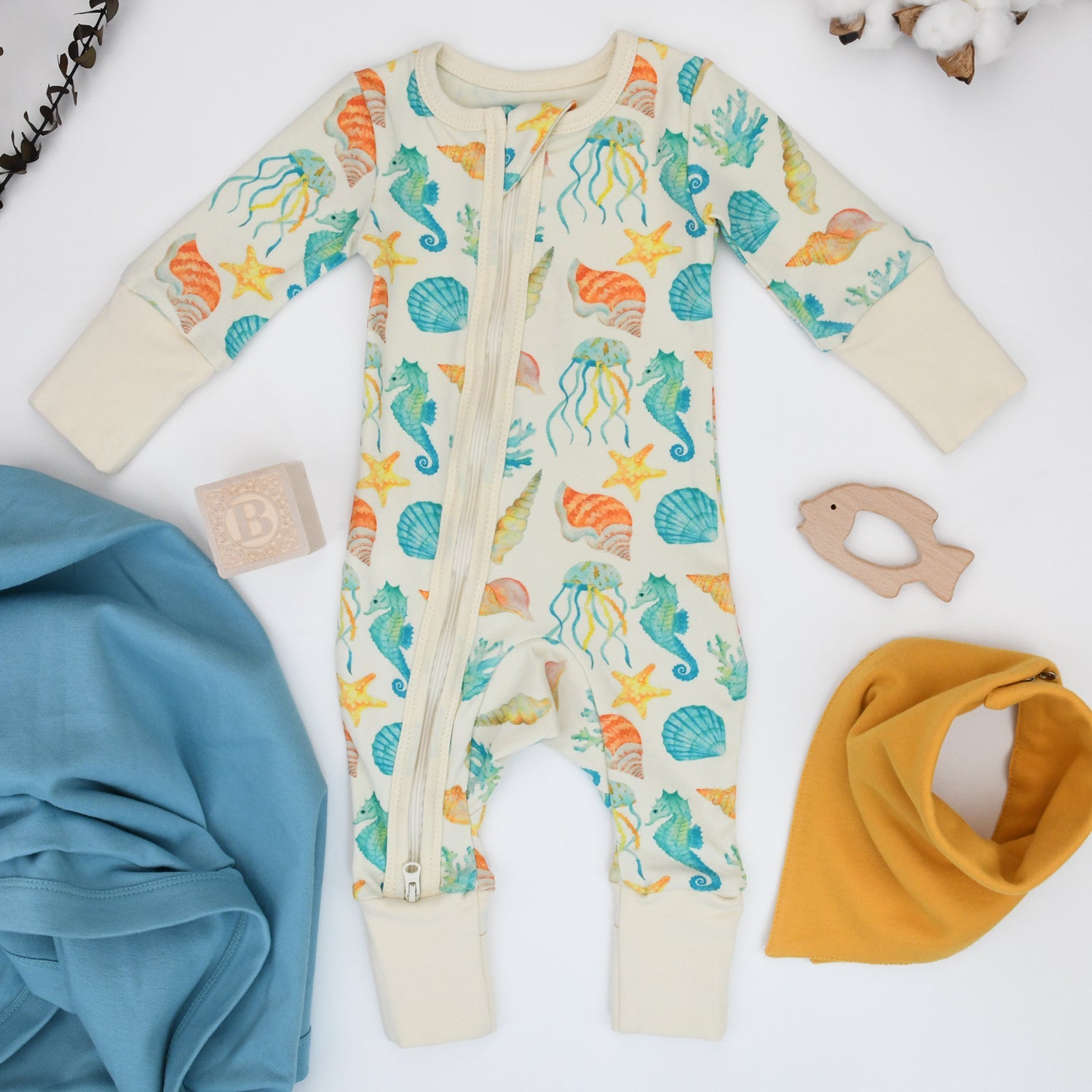 Organic Cotton Baby Pajamas 2-Way Zip Front Zipper Sleeper, Reef