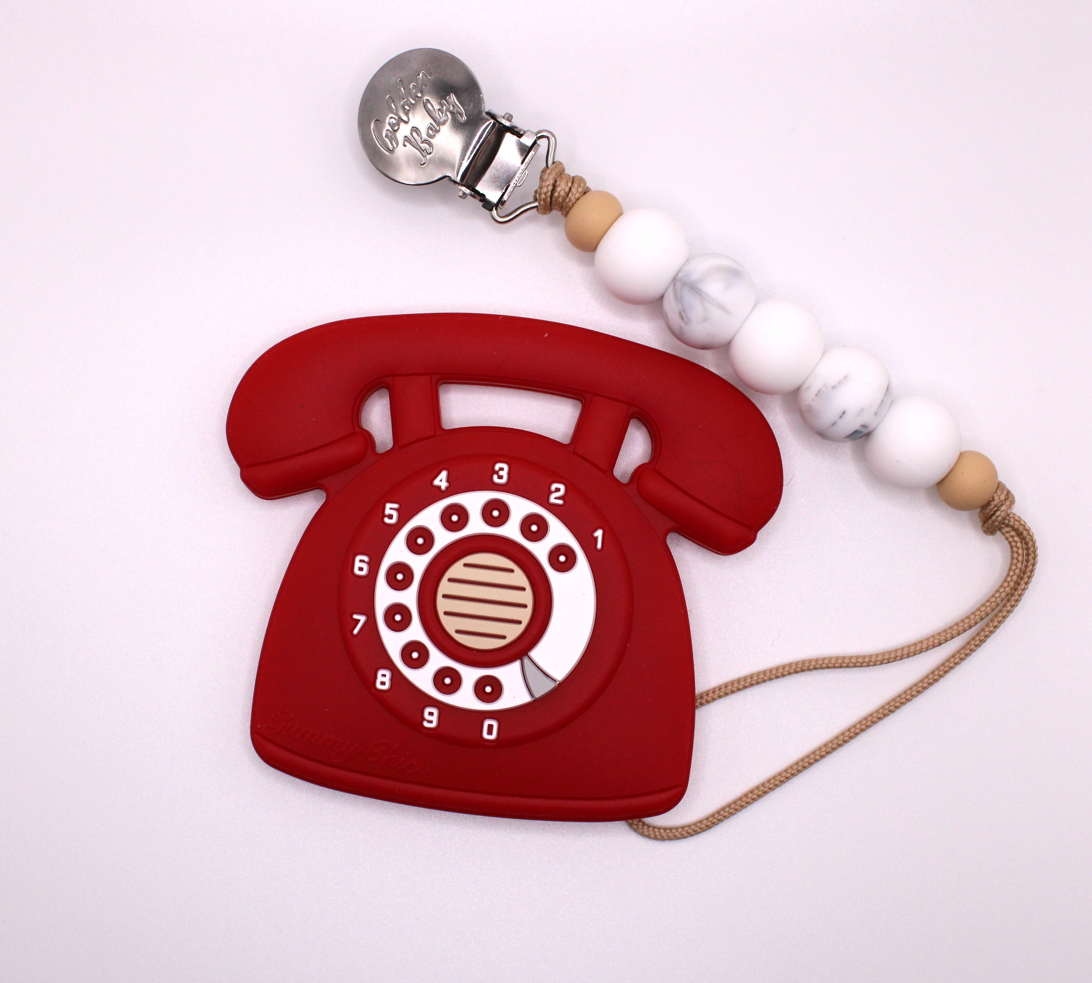 Retro Telephone Teether Set // Red