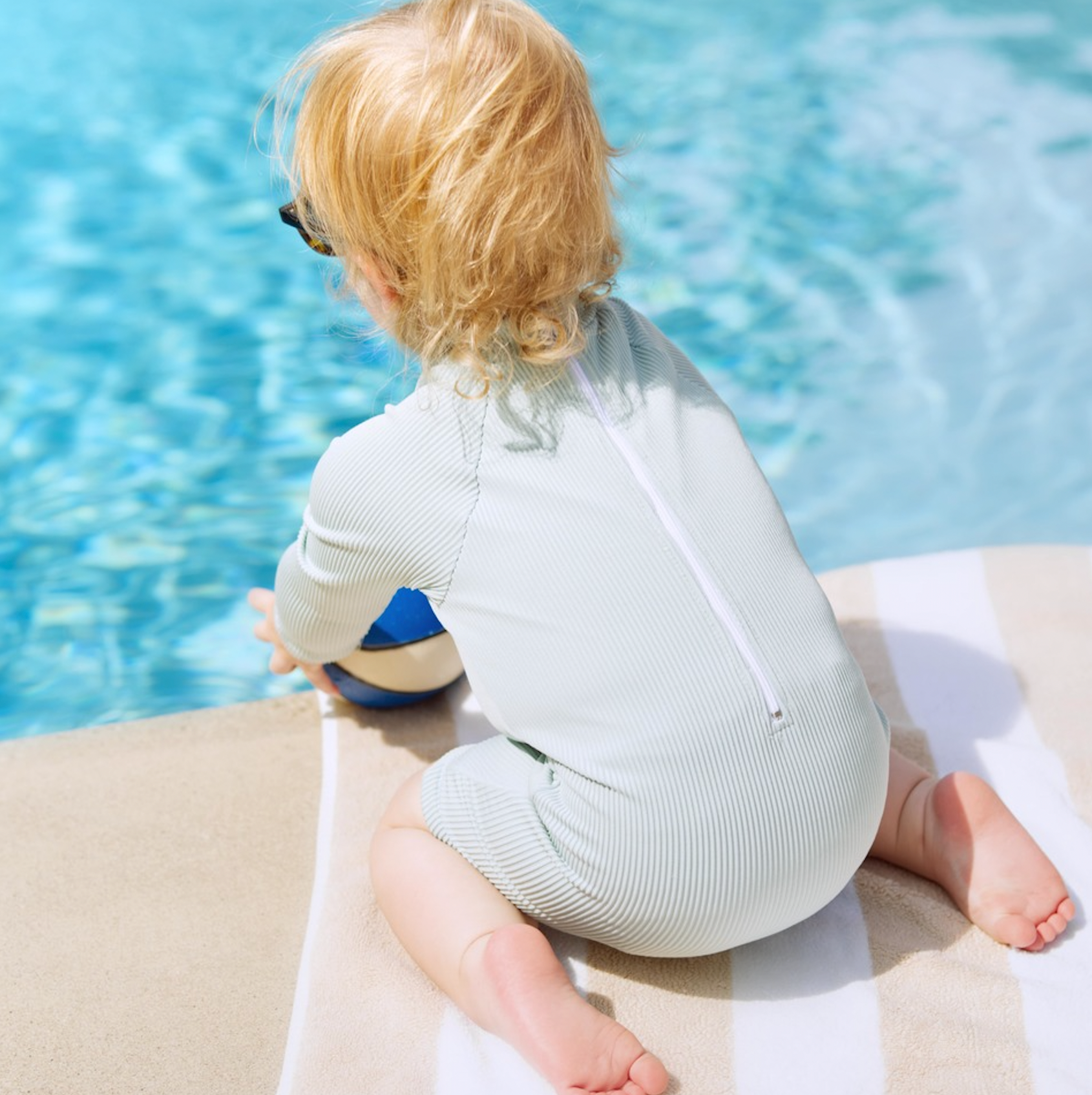 Ribbed Long-Sleeve Swimsuit for Baby · Rash Guard · Shorts · Gender-Neutral · Mint Color