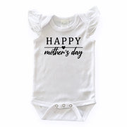 Happy Mother's Day Flutter Sleeve White Bodysuit