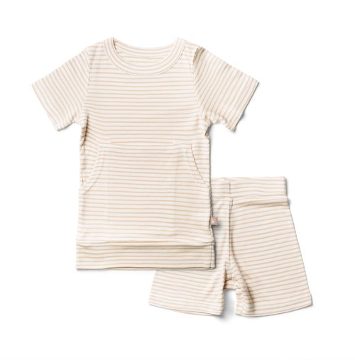 Viscose Organic Cotton Short-Sleeved Loungewear - Dune Stripe