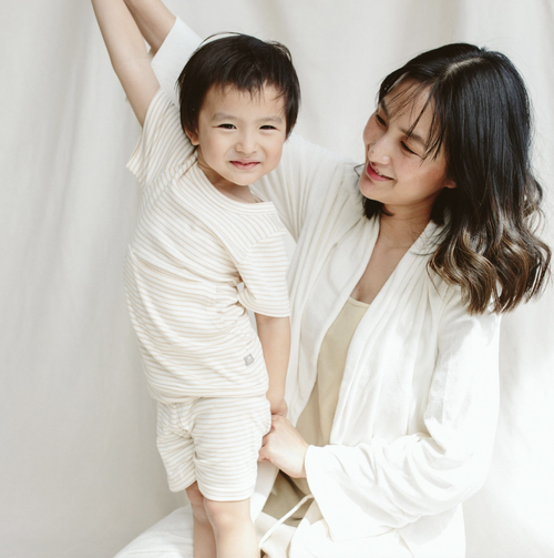 Viscose Organic Cotton Short-Sleeved Loungewear - Dune Stripe