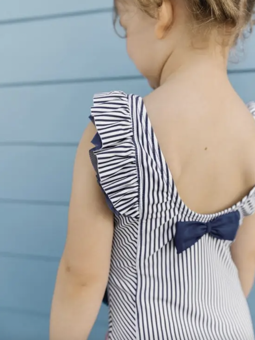 Navy Stripe Waterfall One Piece Swimsuit