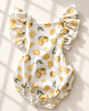 Shiloh Ruffle Back Romper - White with Lemons