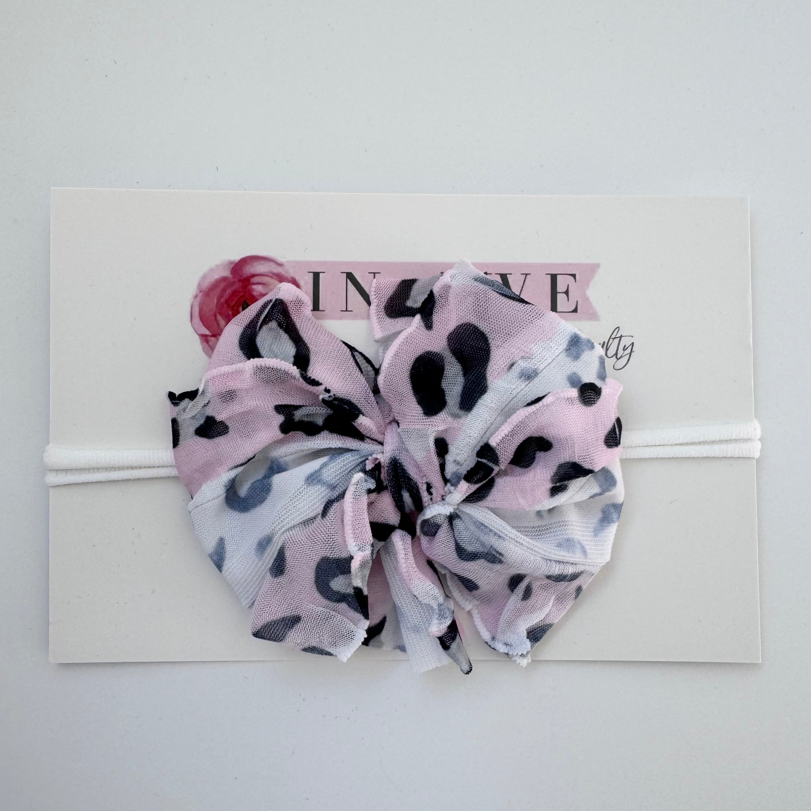 Skinny Mini Ruffled Headband | Leopard Pink