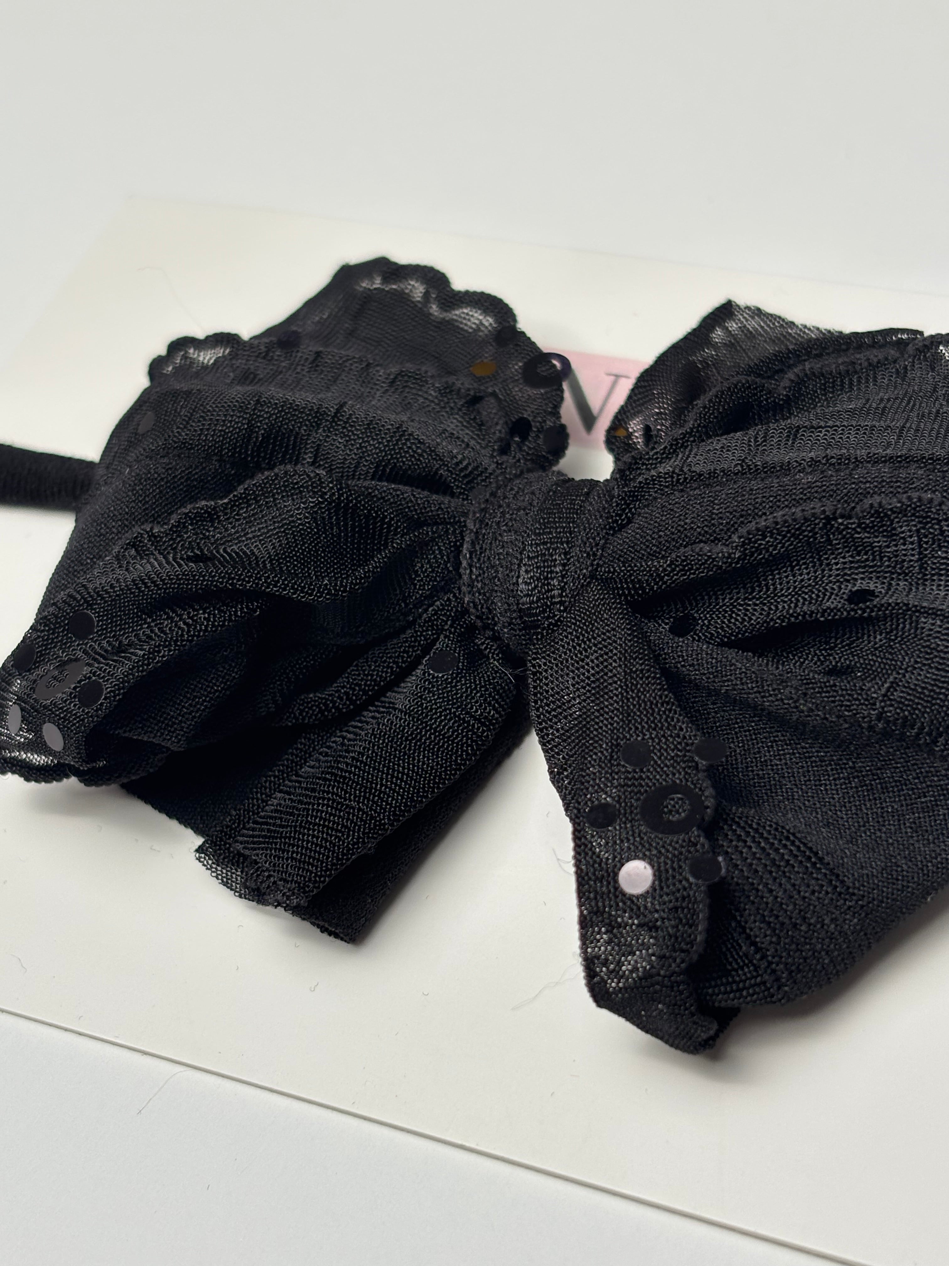Skinny Mini Ruffled Headband- Black Sequin
