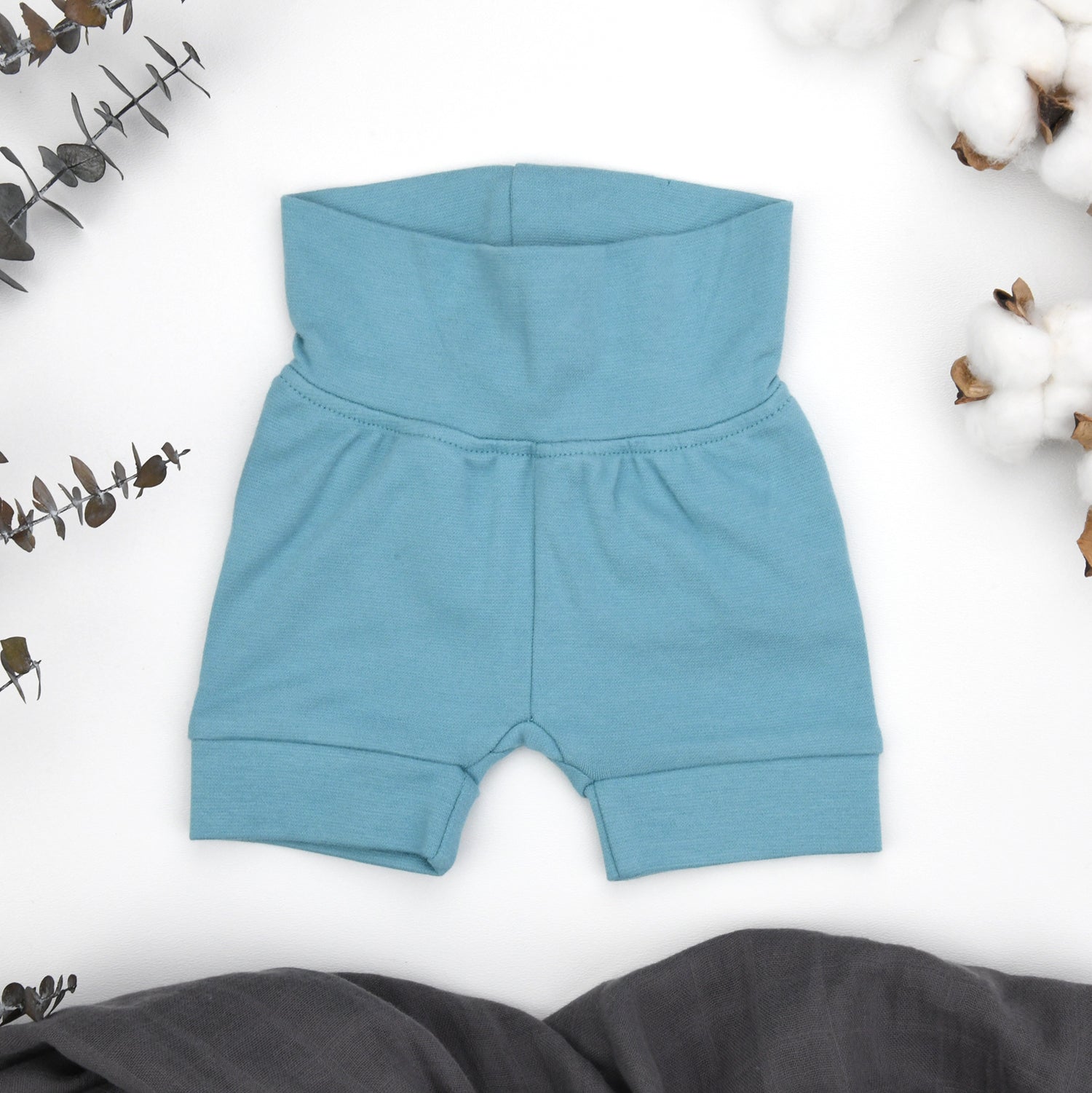 Organic Cotton High Waist Baby Shorts, Sky