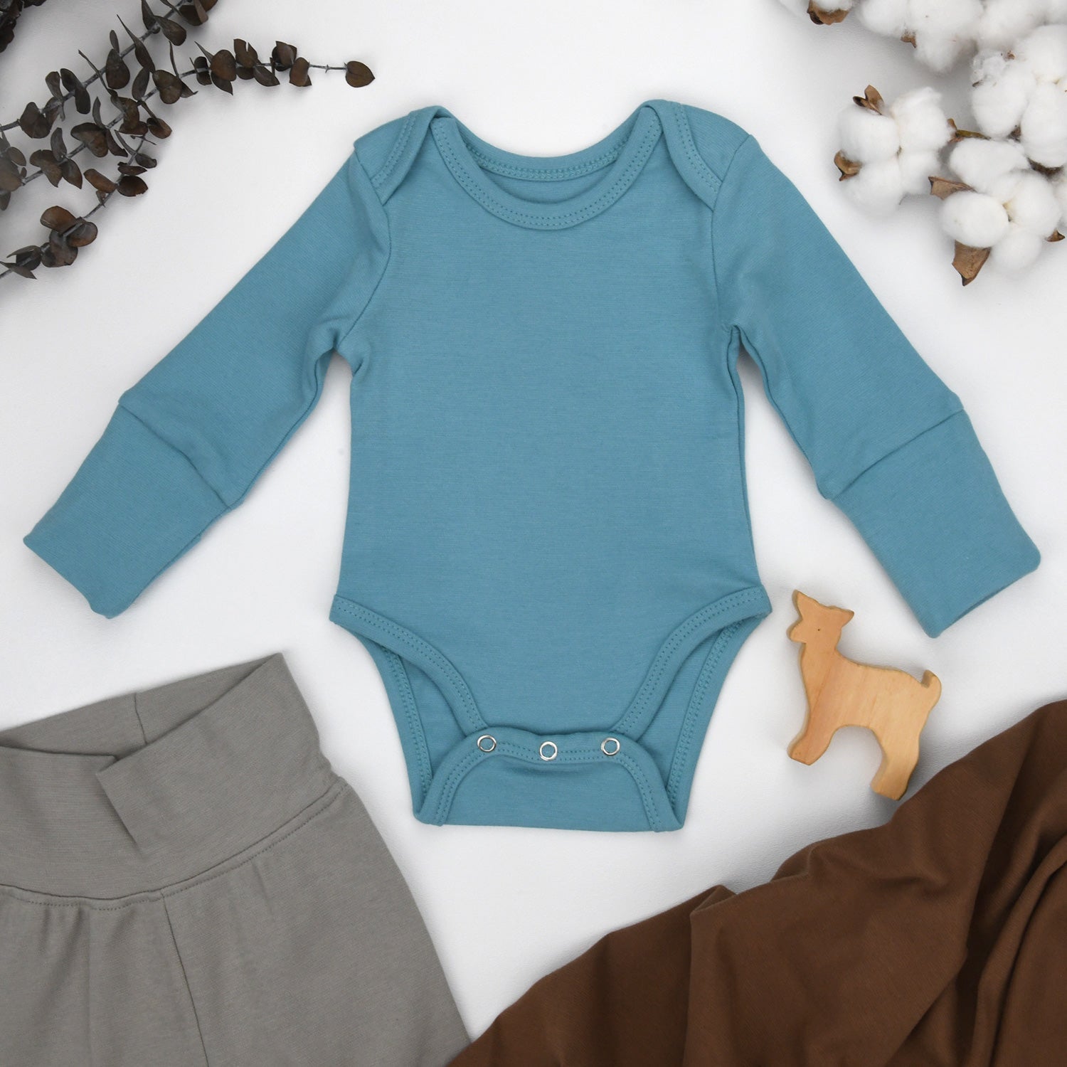 Organic Cotton Long Sleeve Baby Bodysuit, Sky