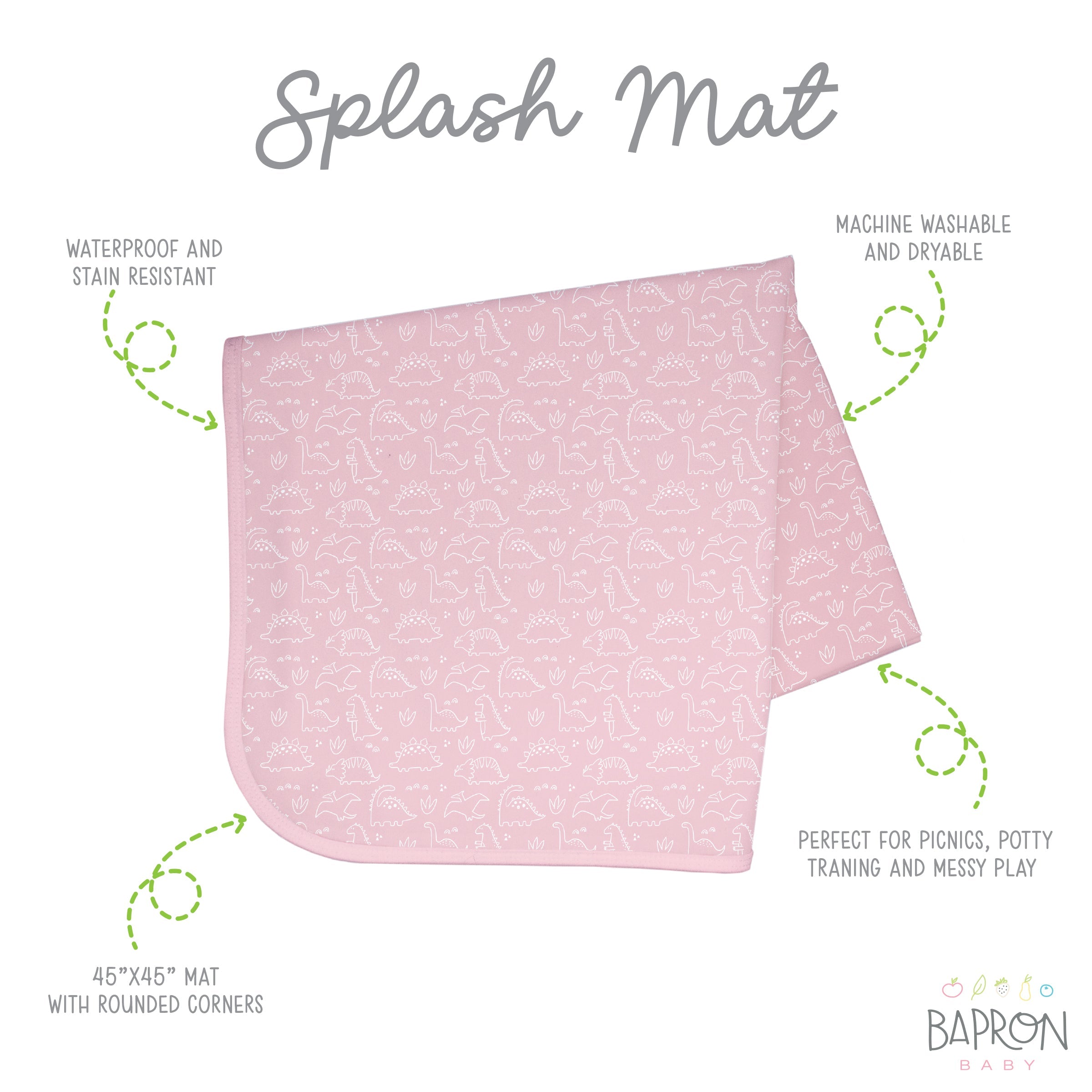 Dino Friends - Blush Splash Mat - A Waterproof Catch-All for Highchair Spills and More!