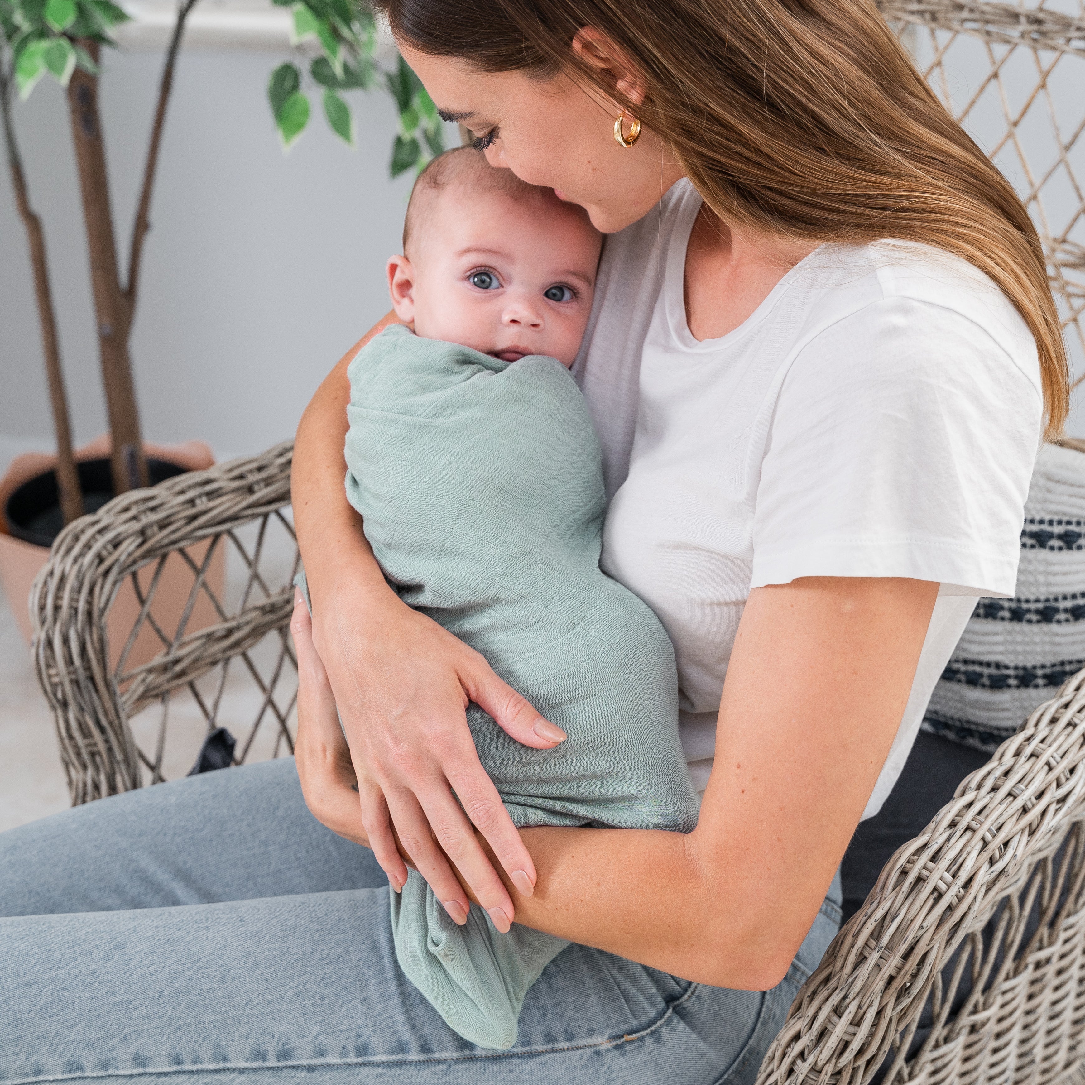 Muslin Swaddle Blankets in Sage, Pacific Blue, Fern, Neptune, 4 Pack