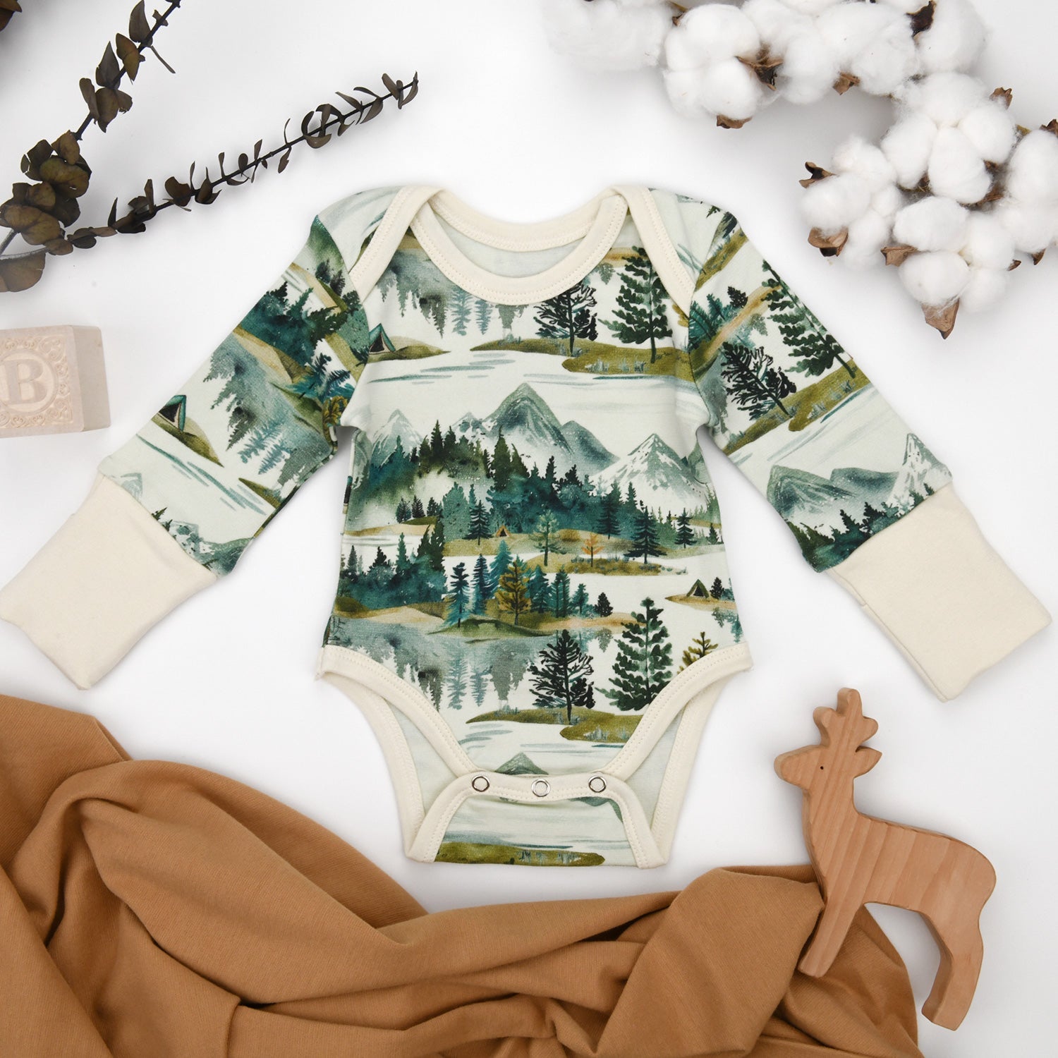 Organic Cotton Long Sleeve Baby Bodysuit, Teton