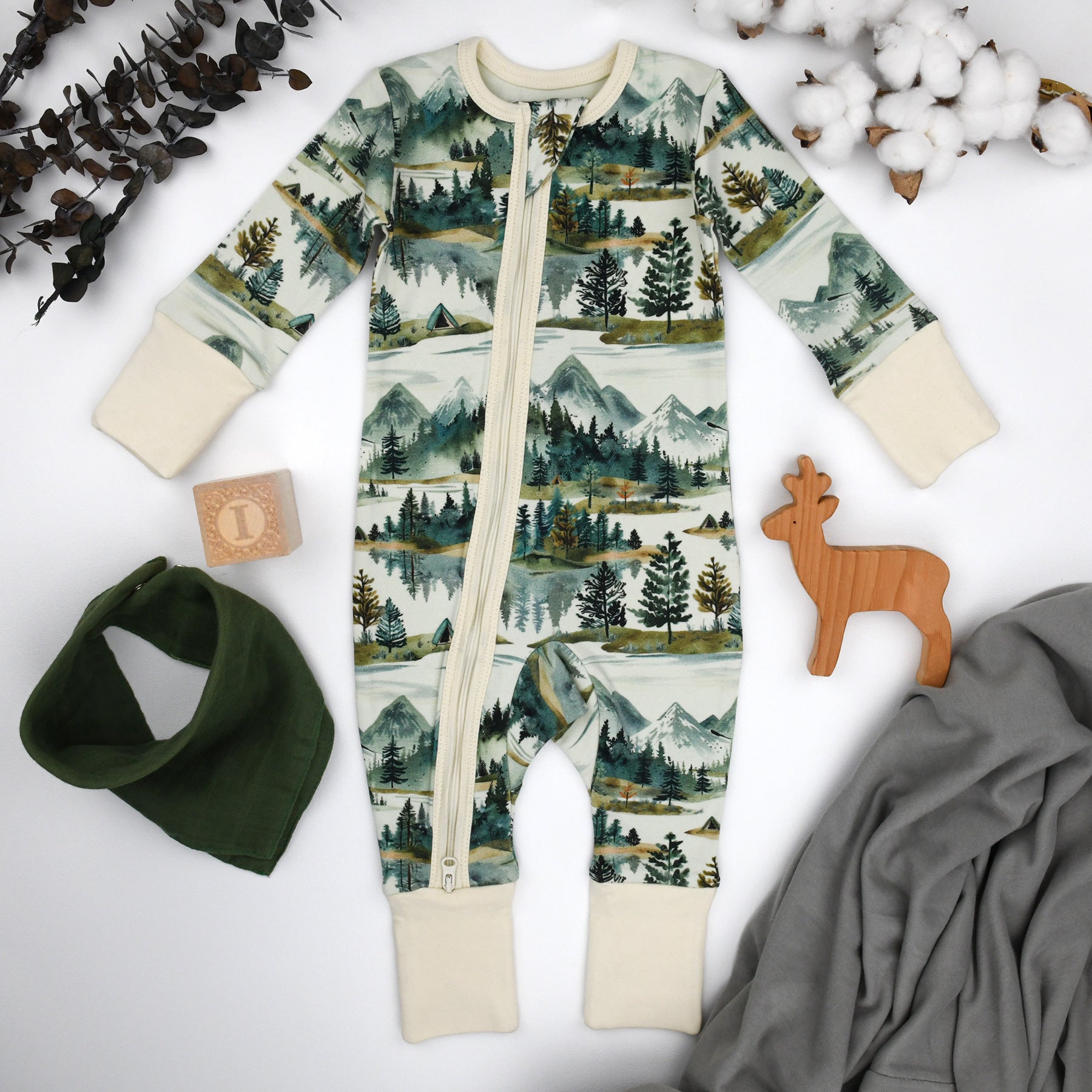 Organic Cotton Baby Pajamas 2-Way Zip Front Zipper Sleeper, Teton