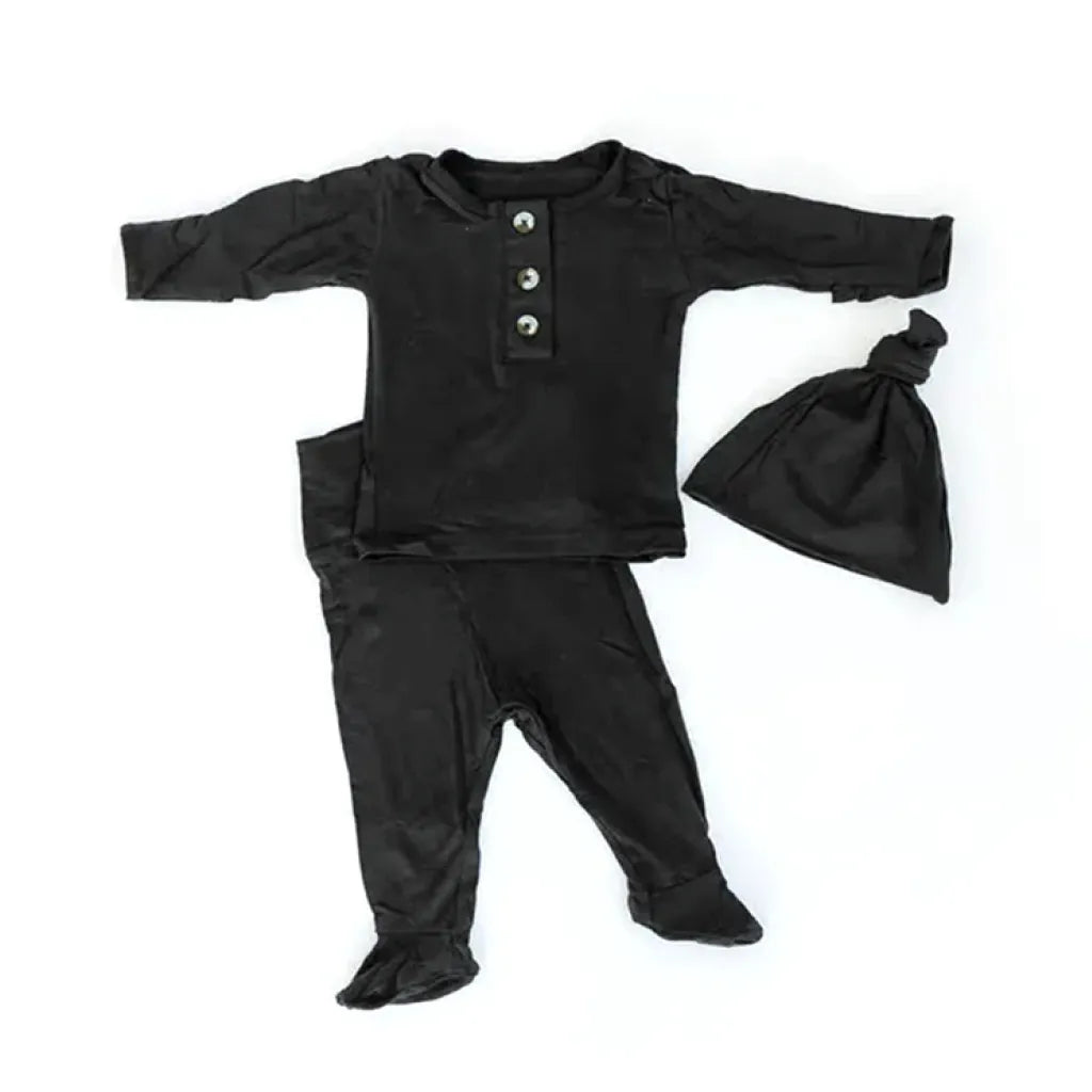 Top and Bottom Outfit and Hat Set, Newborn Clothes, Baby Boy Outfit Sets - Black