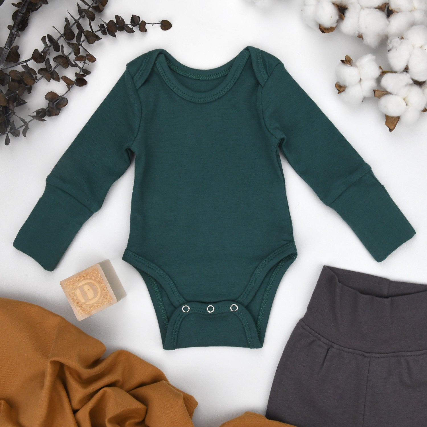 Organic Cotton Long Sleeve Baby Bodysuit, Topaz