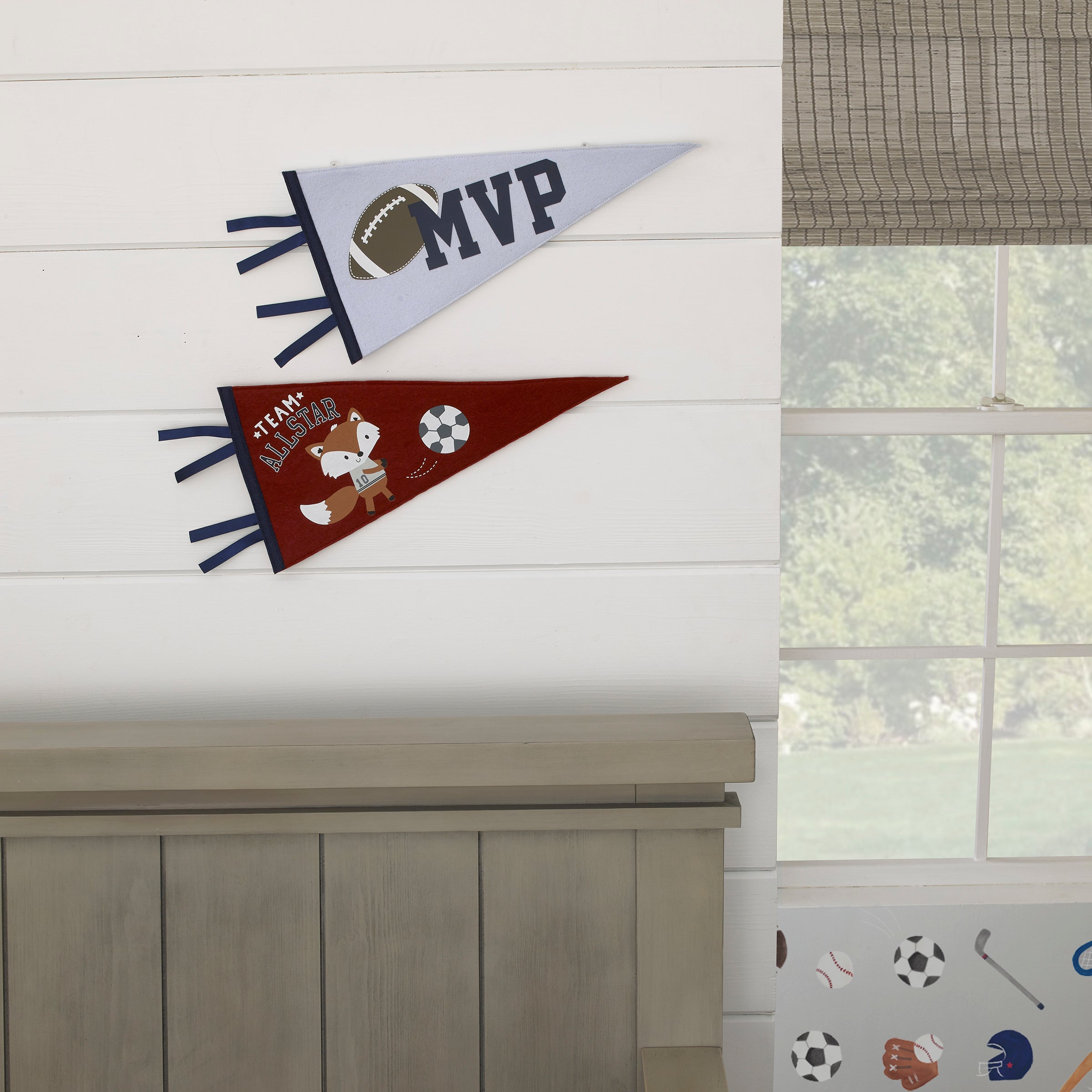 Team All Star Grey, Burgundy, Light Blue and Navy Fox and Football MVP Sporty 2 Pack Felt Pennants Wall DÃ©cor