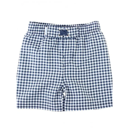 Navy Gingham Swim Trunks