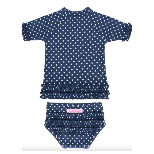 Navy Polka Dot Ruffled Rash Guard Bikini