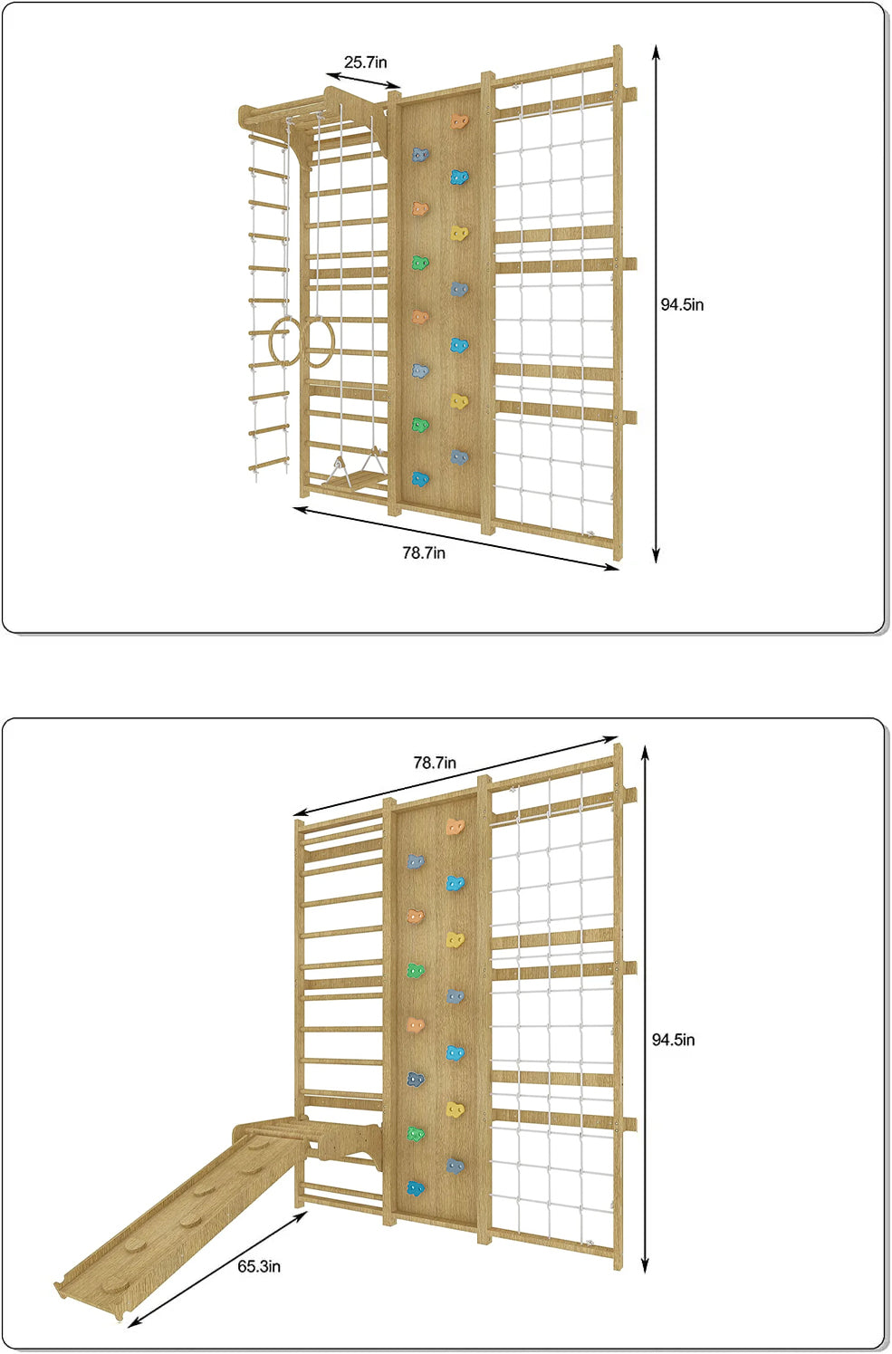 Walnut | Swedish Ladder Jungle Gym - 95" Height - Wall Mounted