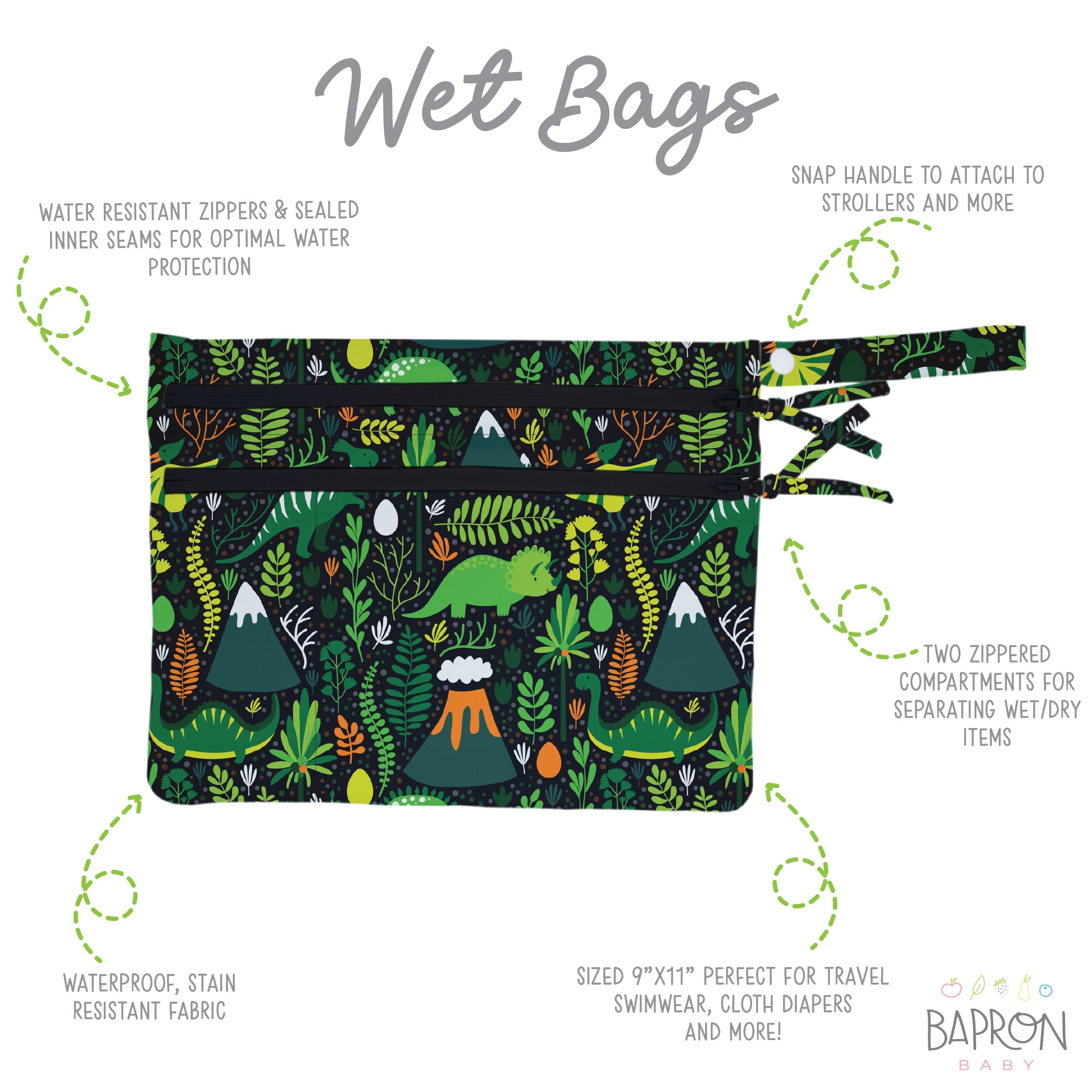 Dino Days - Waterproof Wet Bag (For mealtime, on-the-go, and more!) SALE