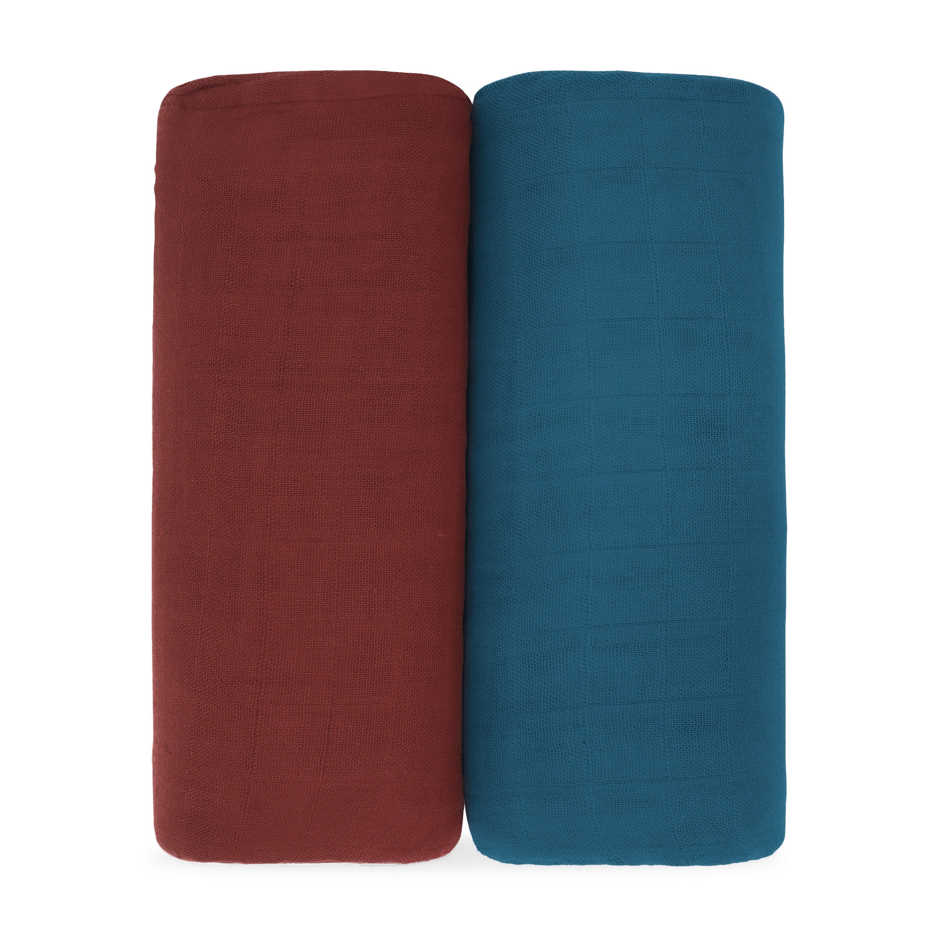 Muslin Swaddle Blanket in Wine & Neptune, 2 Pack