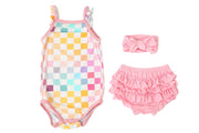 Pastel Checks Ruffle Bloomer Set