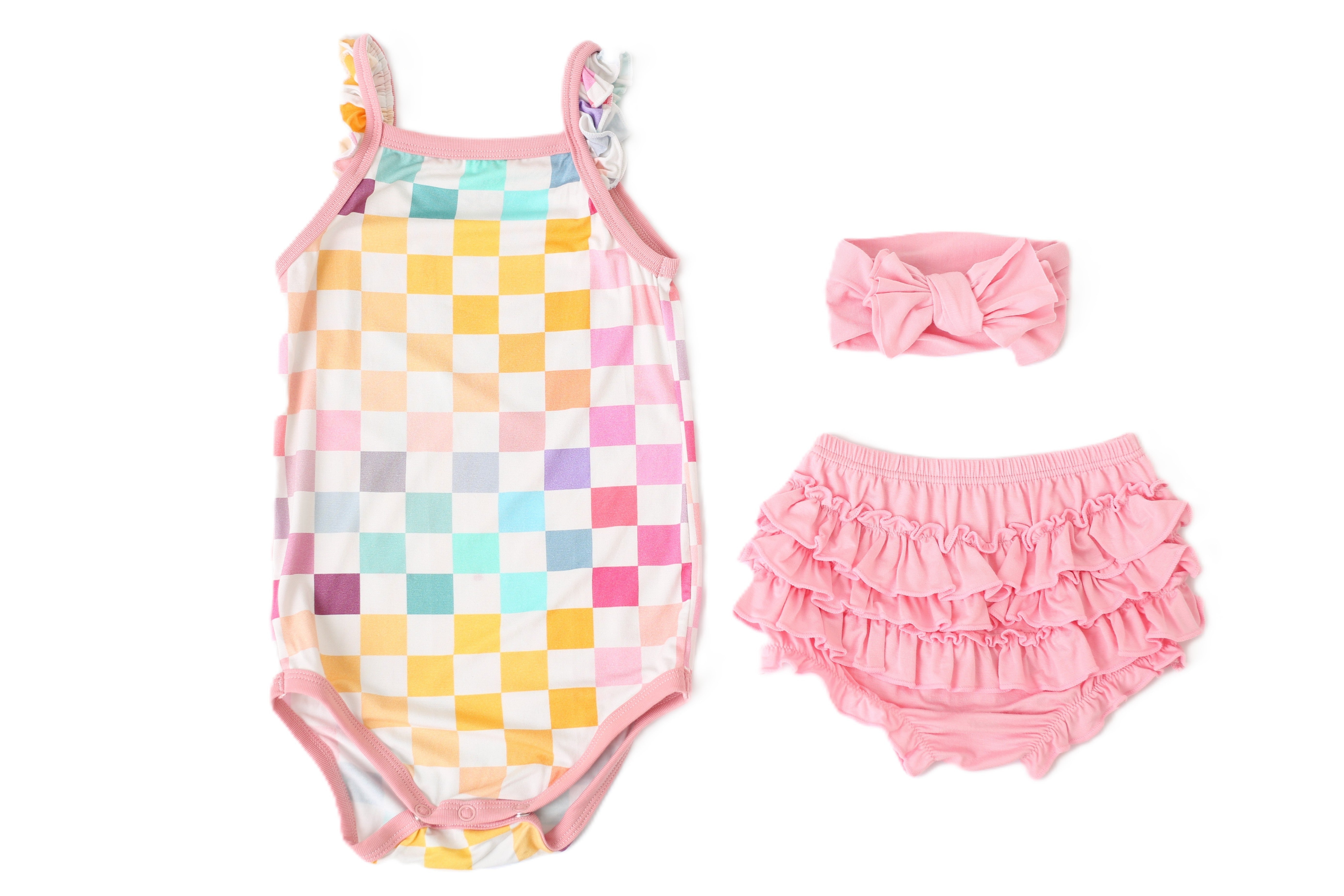 Pastel Checks Ruffle Bloomer Set