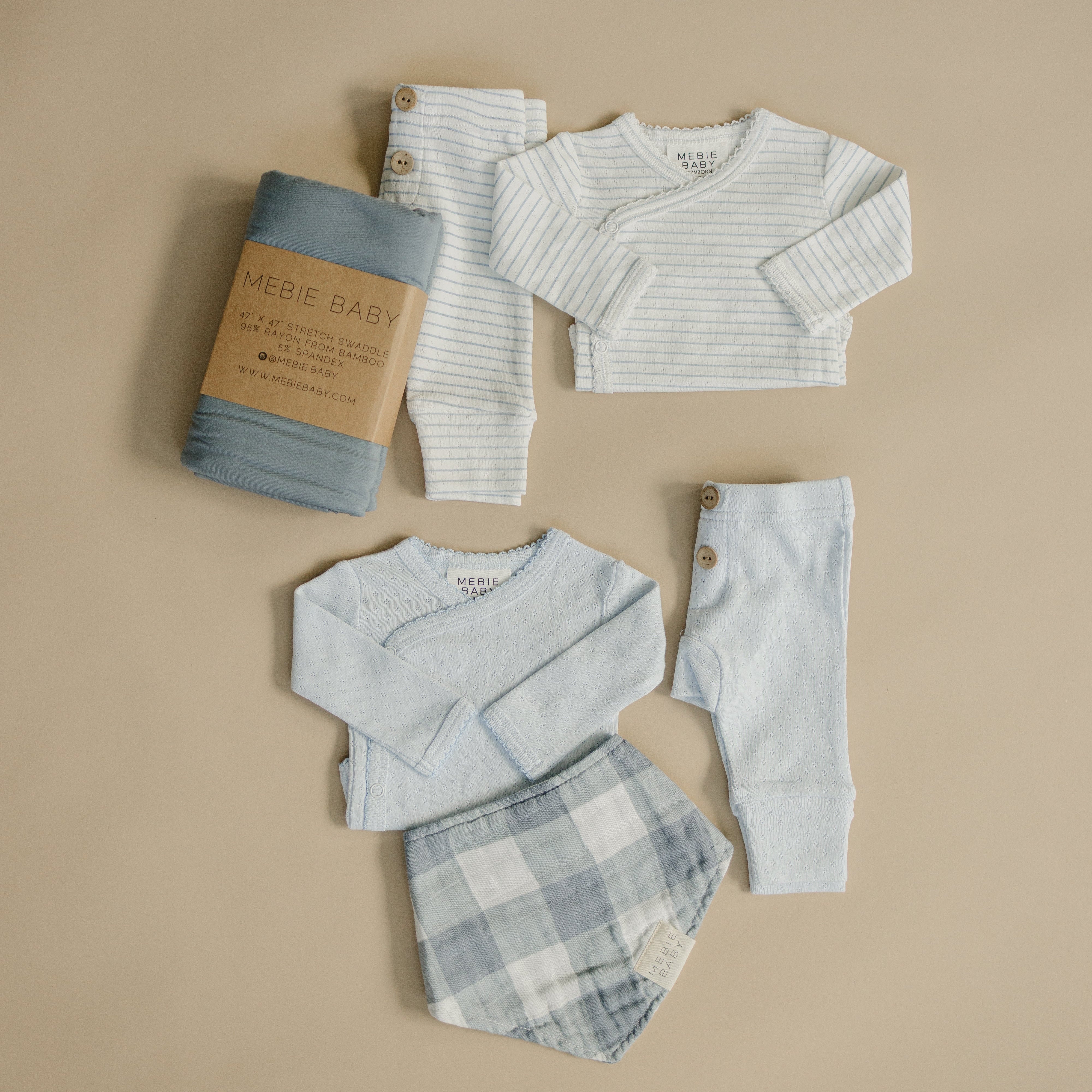 Blue Stripe Pointelle Layette Set
