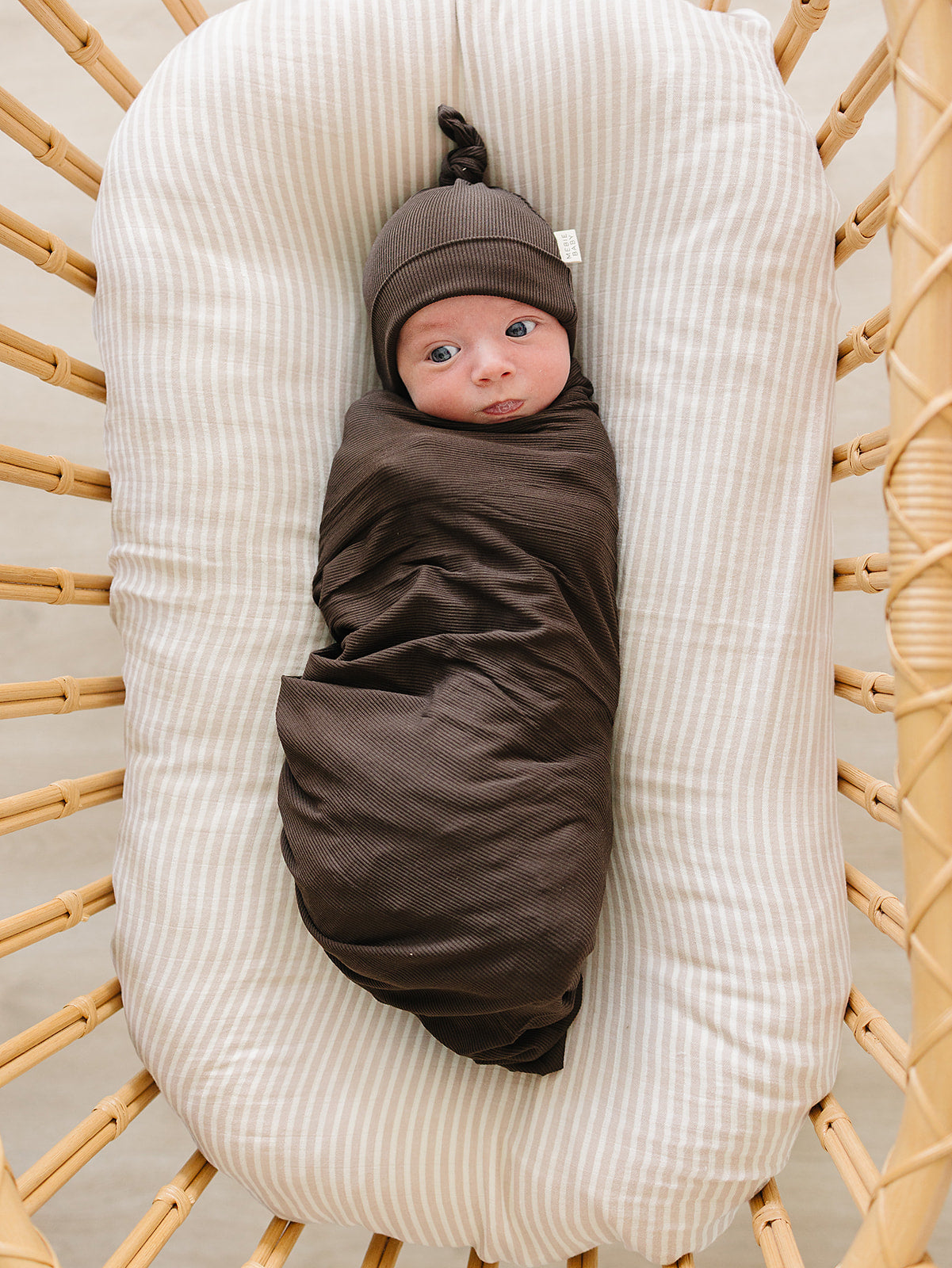 Brown Ribbed Bamboo Newborn Knot Hat