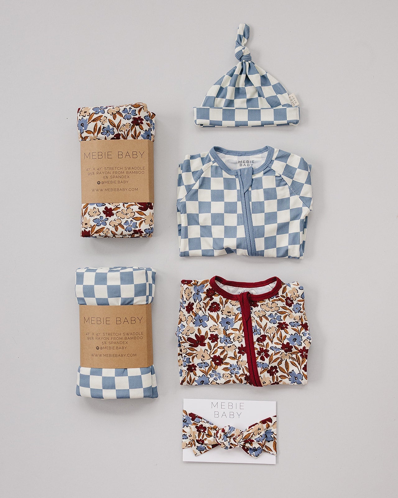Blue Checkered Bamboo Newborn Knot Hat