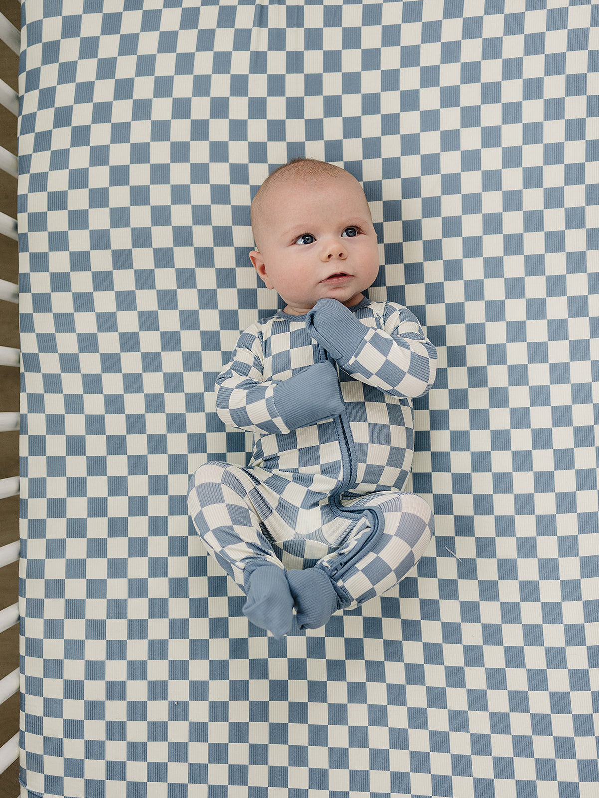 Blue Checkered Ribbed Bamboo Zipper