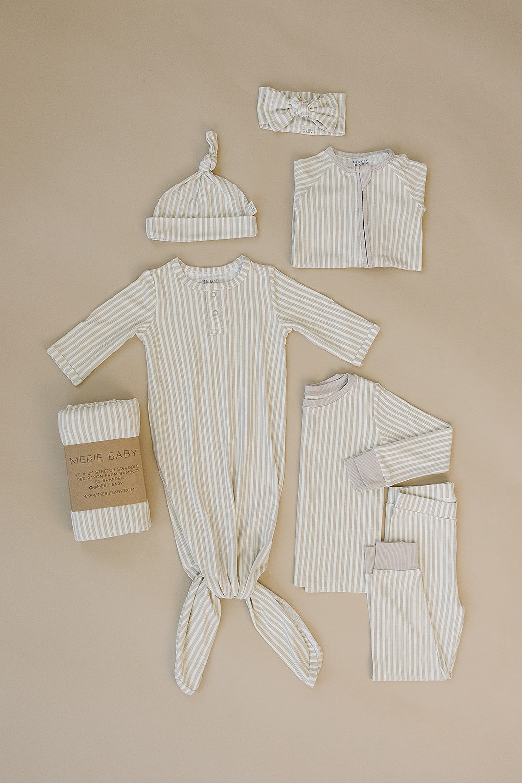 Taupe Stripe Ribbed Bamboo Zipper