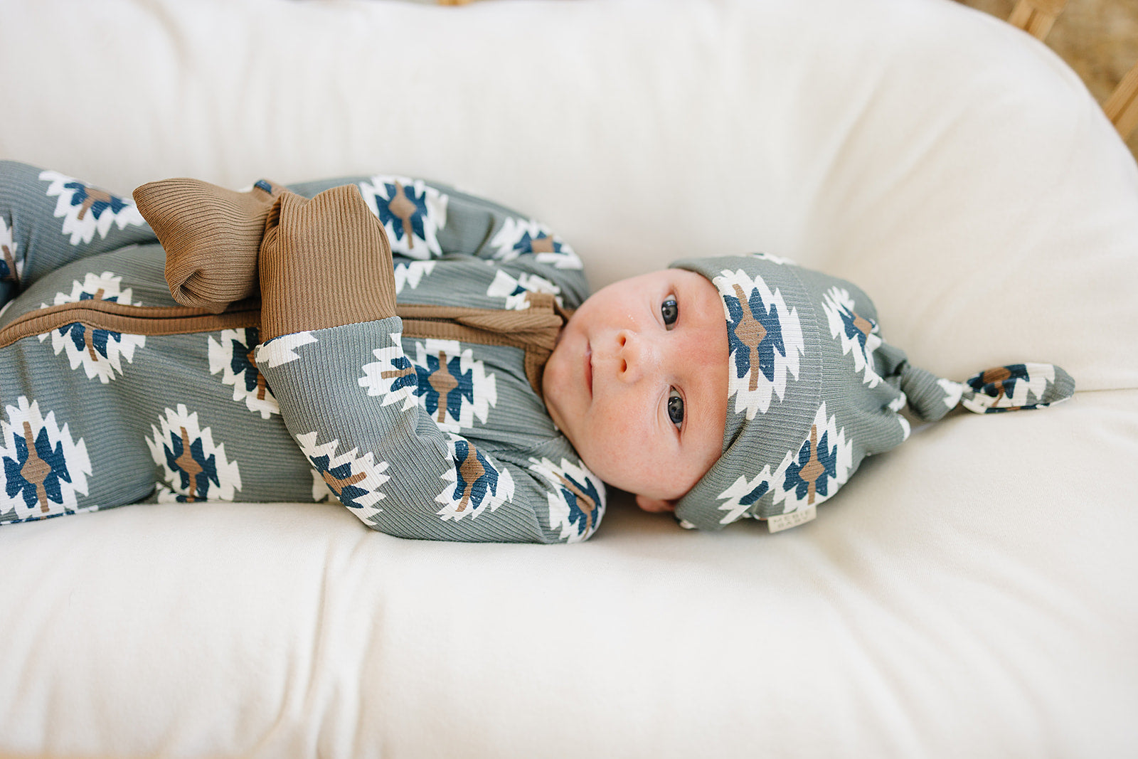 Southwest Aztec Ribbed Bamboo Newborn Knot Hat