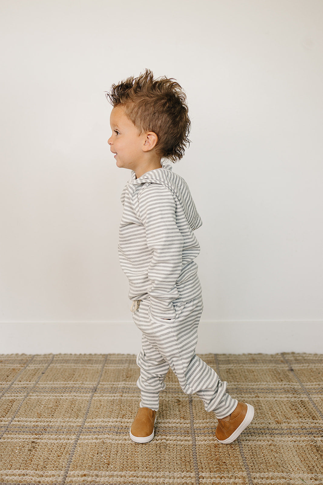 Grey Striped Hooded Set